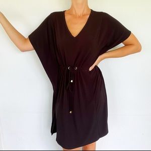 Spense black stretch cinched waist kaftan style swim coverup dress size small